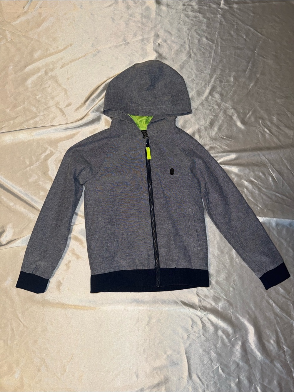 Kids Grey Hooded Zip-Up Jacket with Lime Lining